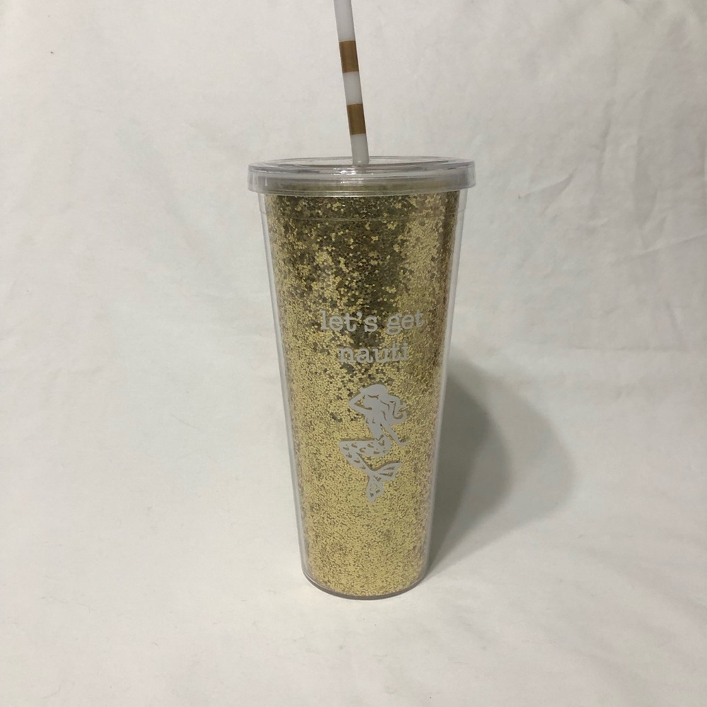 Karma Gold Glitter Insulated Tumbler with Striped Straw